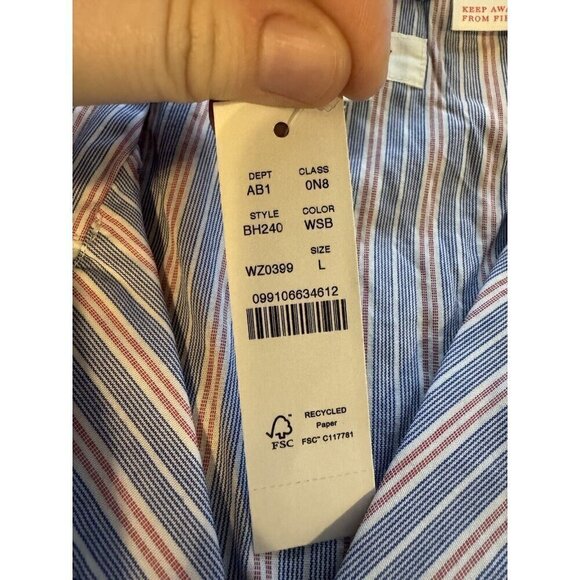 J. Crew PJ Top Men Large Blue Red Stripe Poplin Button Up Top Casual Comfort - Picture 5 of 10